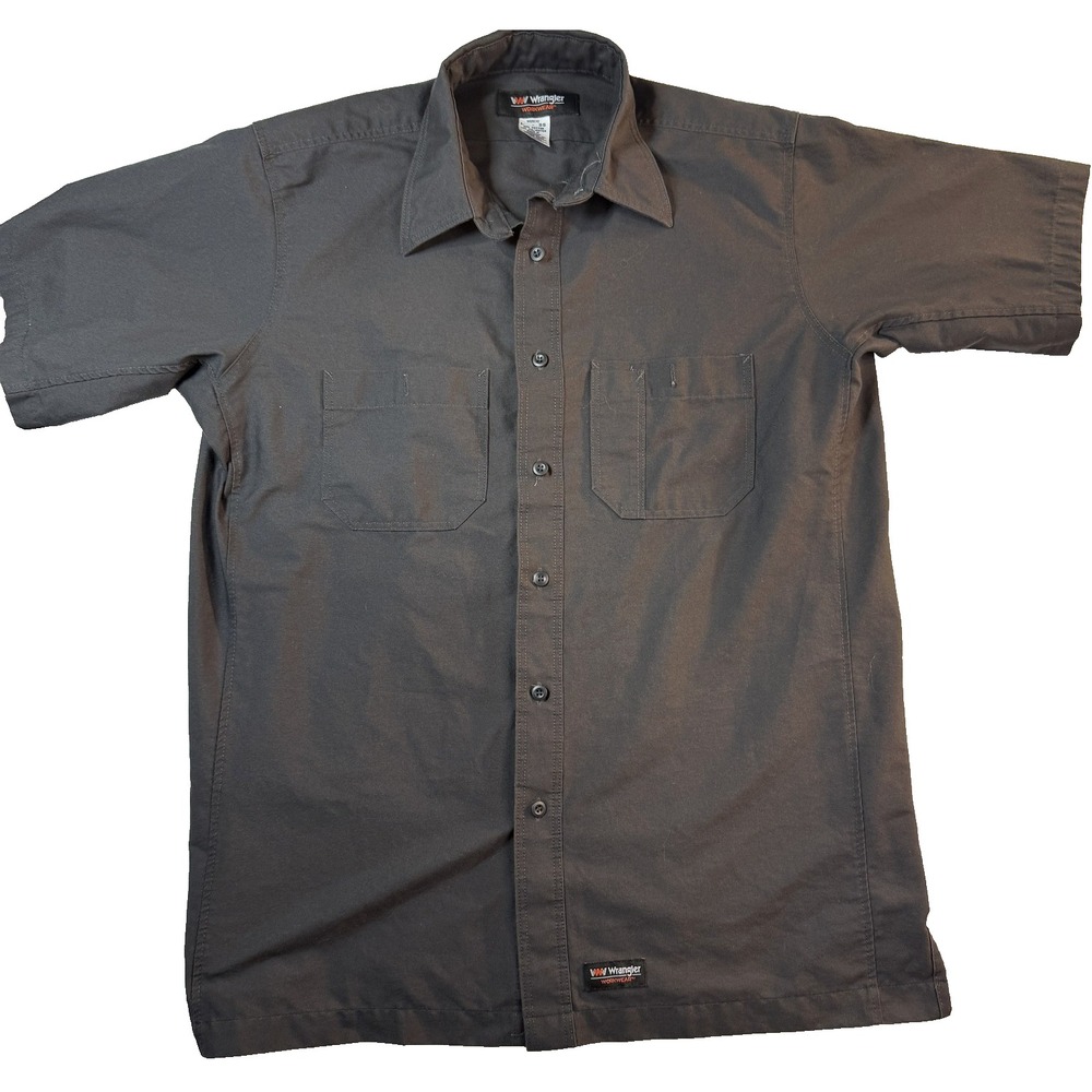 Wrangler Workwear Shirt Mens L Gray Twill Button Up Short Sleeve Utility Western